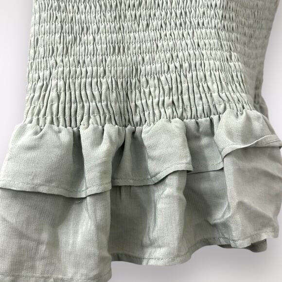 Mable L Pastel Green Mini Dress Badale Smocked Ruffles Satin Coquette Feminine - Picture 6 of 10